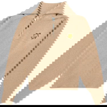 Sveter MAISON KITSUNÉ Tonal Fox Head Patch Half Zip Crewneck Béžová | LW00809KT1093-H251, 0
