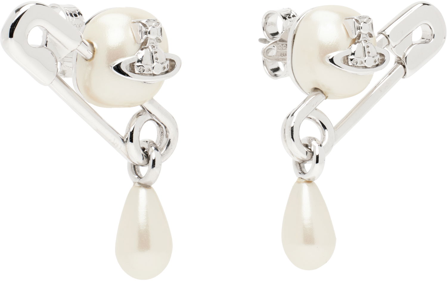 Náušnice Vivienne Westwood Vivienne Westwood Claude Pearl Drop Safety Pin Earrings Biela | 62010363-02P103-, 1