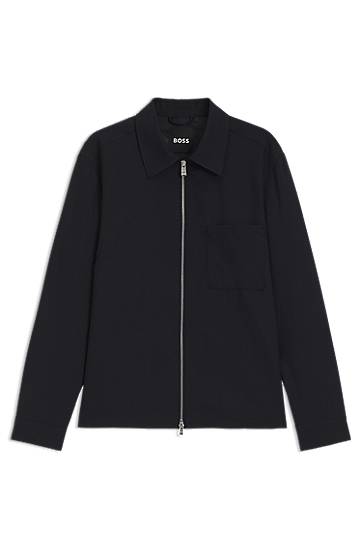 Bunda BOSS BOSS Melange Virgin Wool Relaxed-Fit Overshirt Čierna | 50546339