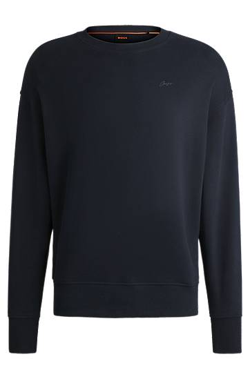 Sveter BOSS Slim-Fit Cotton-Terry Sweatshirt Navy | 50534821, 0