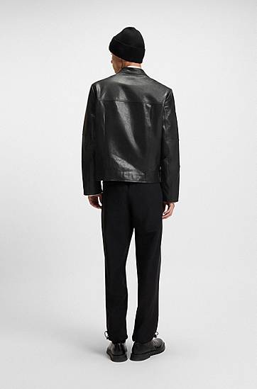 Bunda BOSS Slim-Fit Leather Jacket Čierna | 50540984, 1