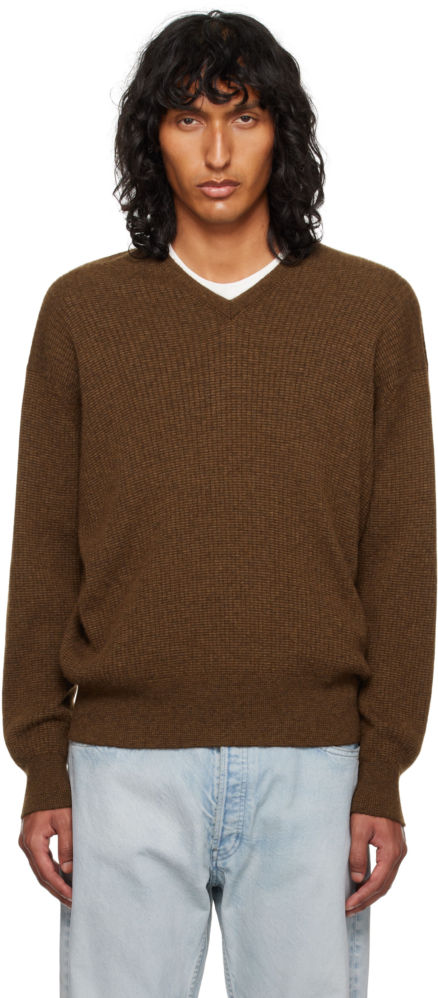 Sveter The Row Knitted V-Neck Sweater Hnedá | 830-Y363, 0