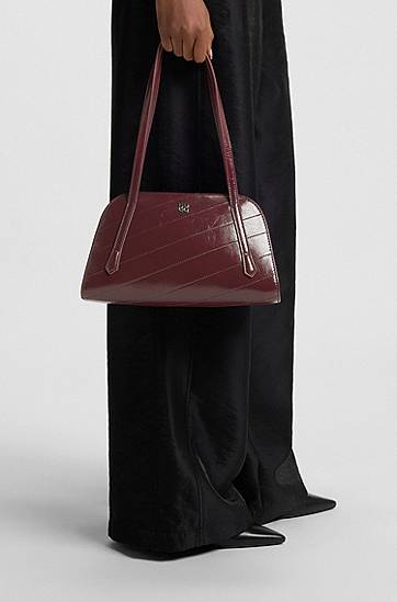 Taška cez rameno BOSS Stitched Faux-Leather Shoulder Bag with Stacked-Logo Hardware Vínová | 50552251, 1