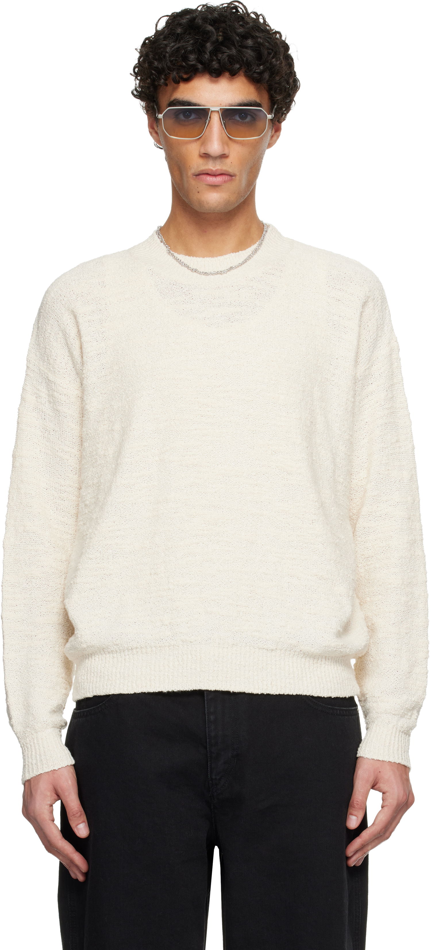 Sveter ISABEL MARANT Achille Textured Crewneck Sweater Biela | PU0680HB-C2L02H, 0