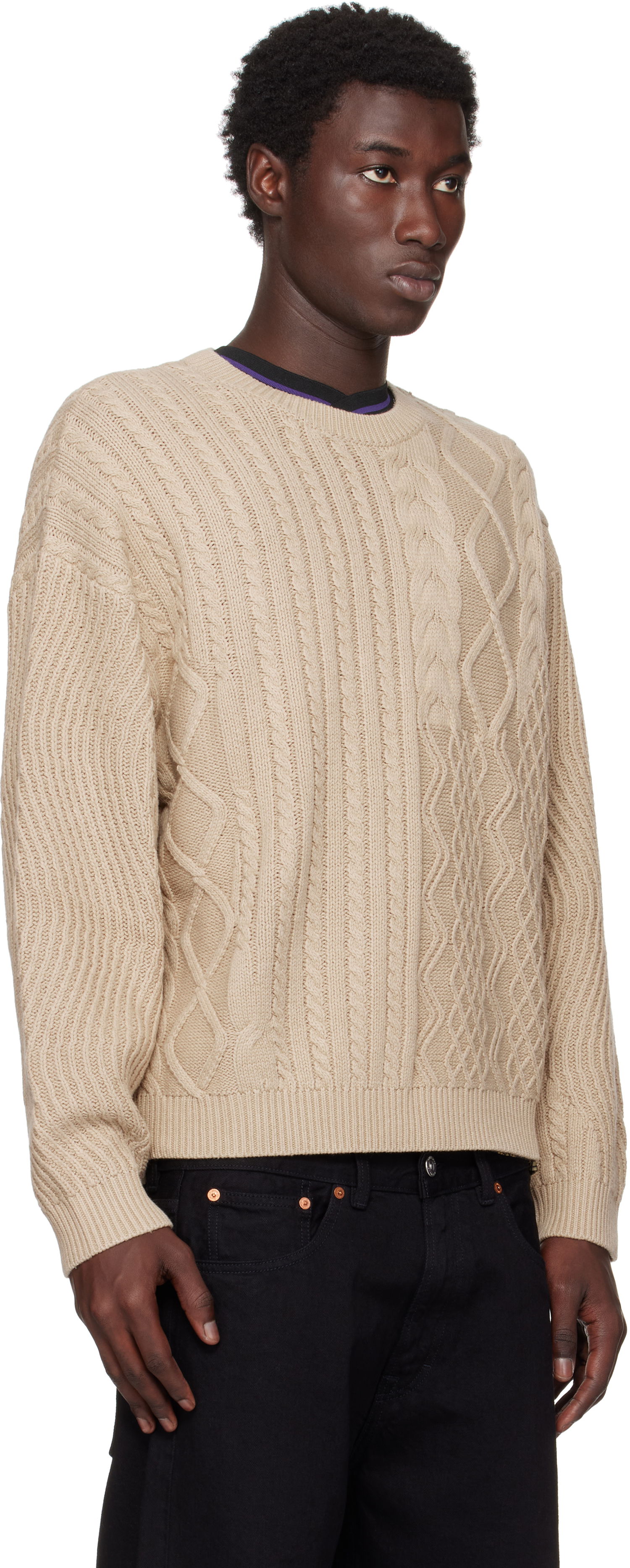 Sveter Dime Dime Mixed Cable Knit Sweater Béžová | DIMESU256SAN, 1