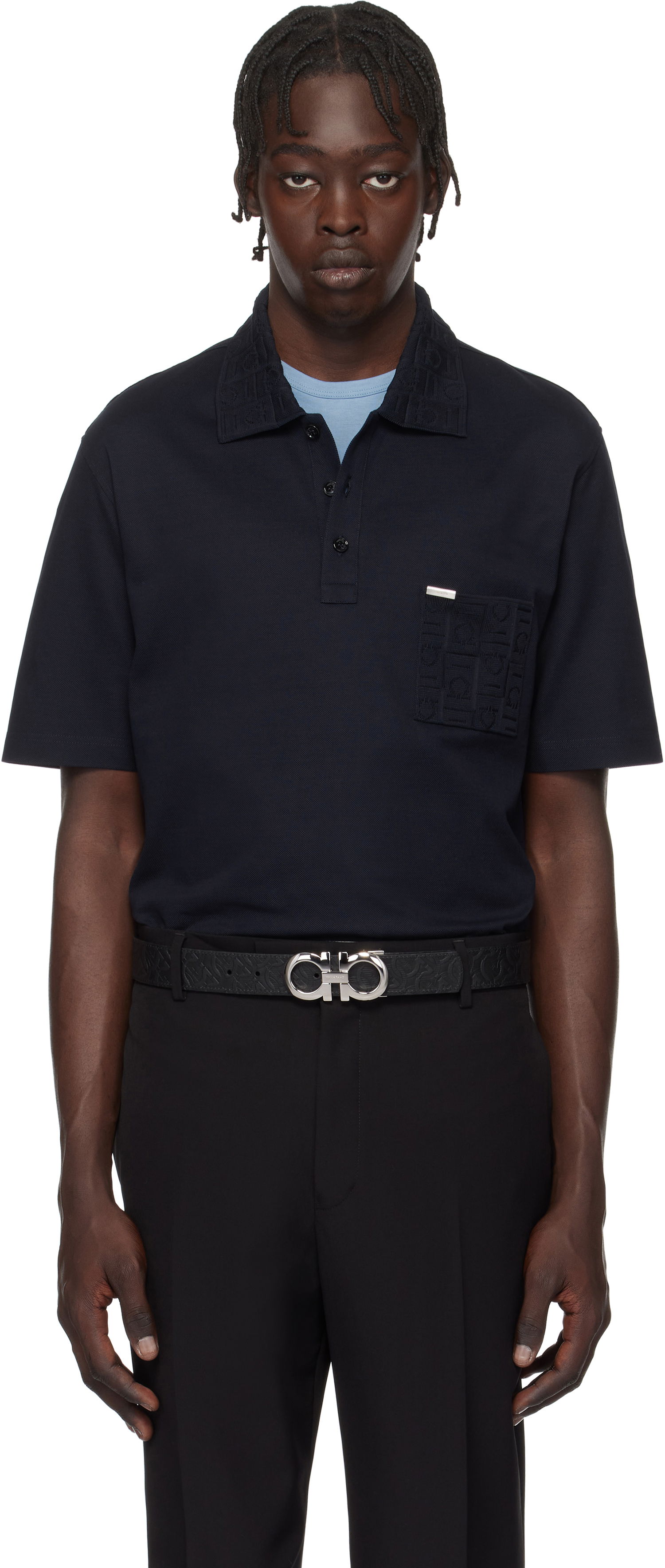 Polo tričko FERRAGAMO Salvatore Ferragamo Jacquard Pocket Polo Navy | 781014, 0