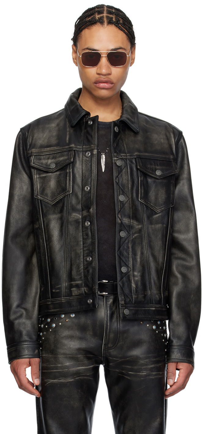 USA Black Distressed Leather Jacket