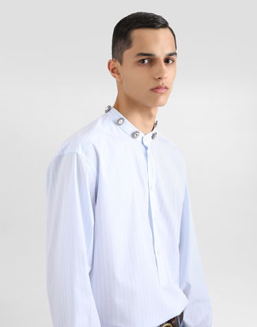 Košeľa Dolce & Gabbana Dolce & Gabbana Cotton Shirt with Crystal Embellishments Modrá | G5LN6ZFR50PS8051, 3