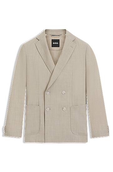 Bunda BOSS BOSS Double-Breasted Micro-Patterned Virgin Wool Blazer Béžová | 50553881