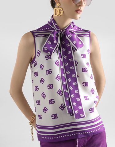 Košeľa Dolce & Gabbana Dolce & Gabbana DG Logo Silk Twill Sleeveless Top Fialová | F7AN7THI1Z5HA9AP, 3