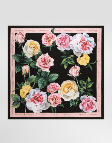 Šál Dolce & Gabbana Dolce & Gabbana Rose and Peony Print Silk Twill Square Scarf Čierna | FN090RGDCUIHH5IY, 0