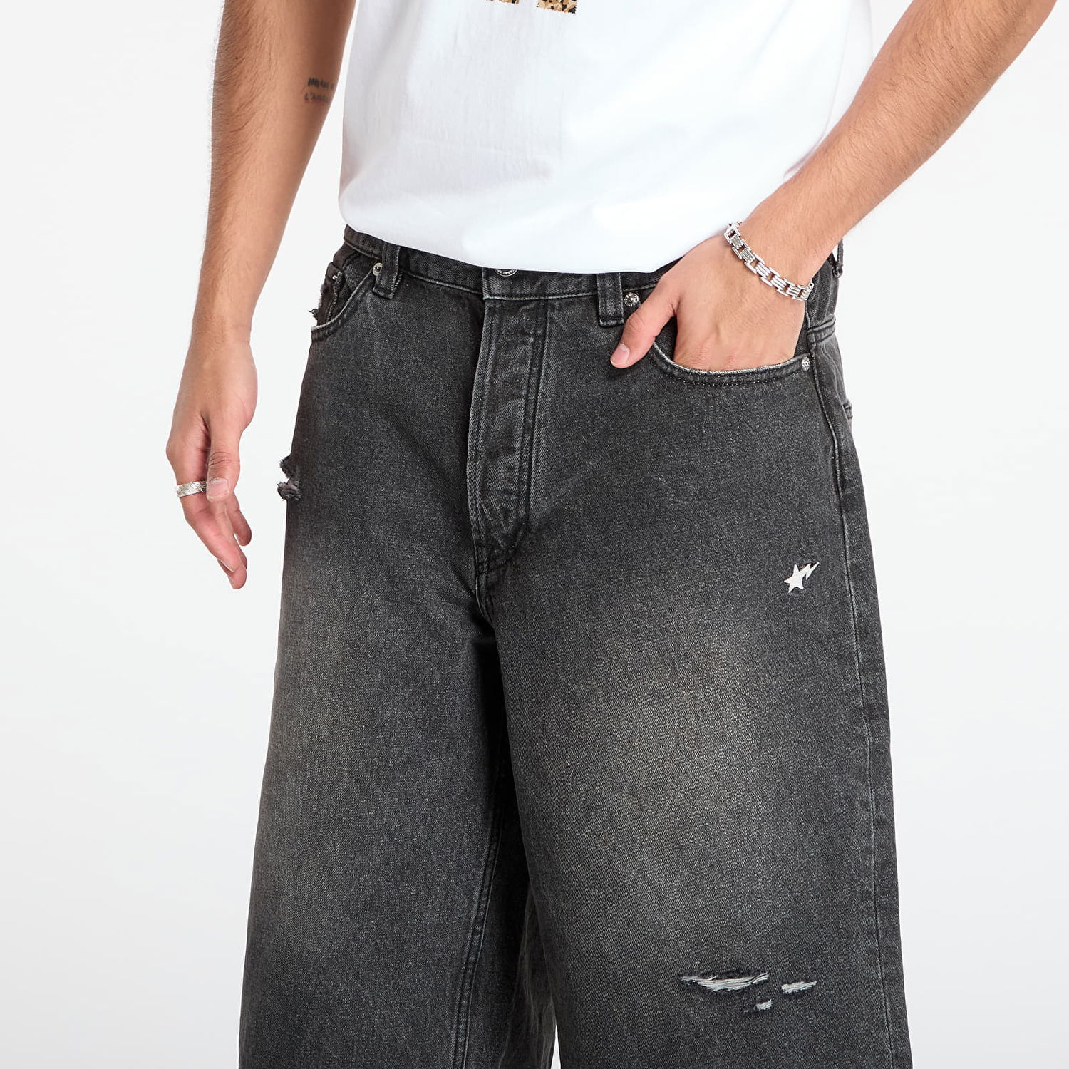 Šortky BAPE Sta Relaxed Fit Denim Shorts Šedá | 001DSL801302MBLK, 1