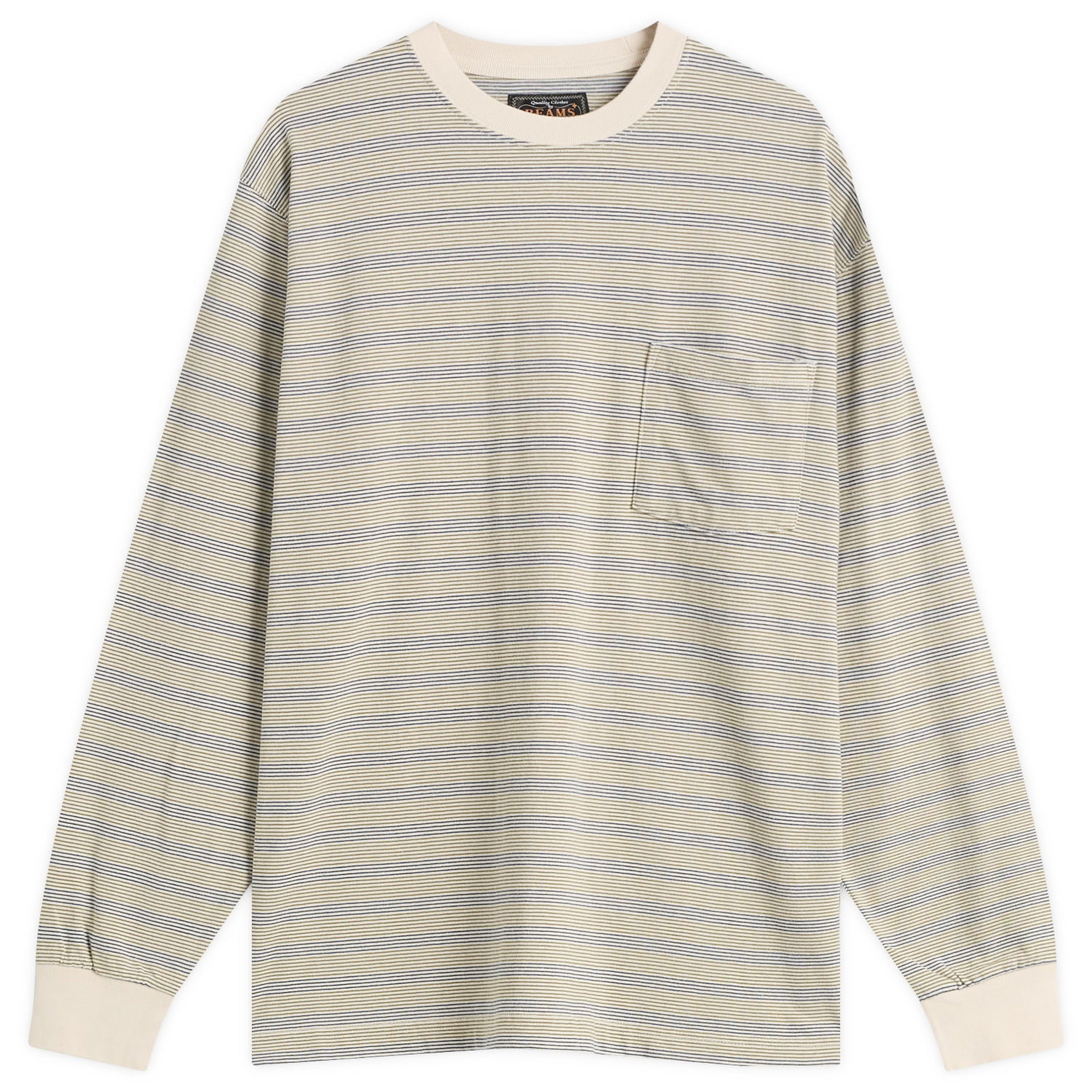 Tričko BEAMS Beams Plus Long Sleeve Striped Pocket Tee Béžová | 3814-0087-048-05, 0
