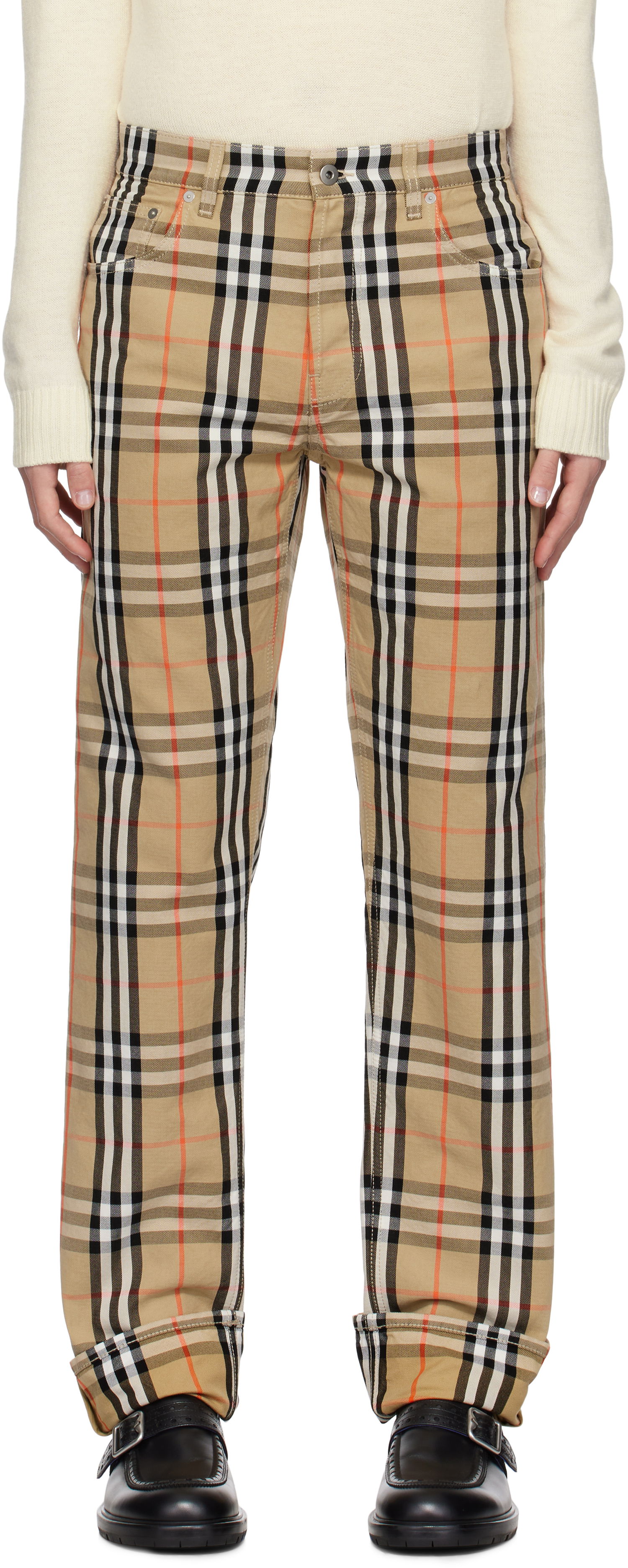 Nohavice Burberry Check Trousers Béžová | 8096639, 0