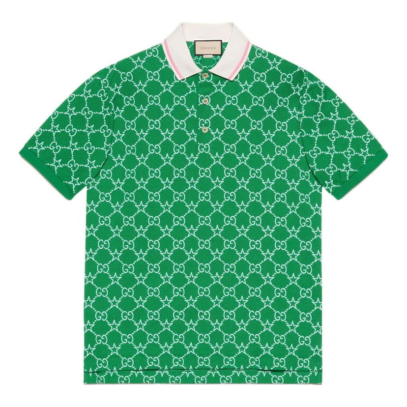 Polo tričko Gucci Stretch Cotton Polo With All-Over Logo Print Zelené | 696071-XJEE9-3129