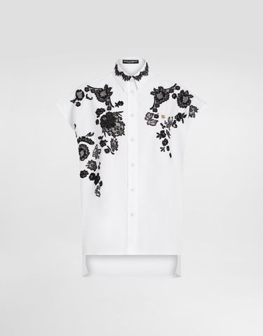 Košeľa Dolce & Gabbana Dolce & Gabbana Oversize Cotton Poplin Shirt with Lace Appliqués Biela | F5T38TGDCTKW0800, 0