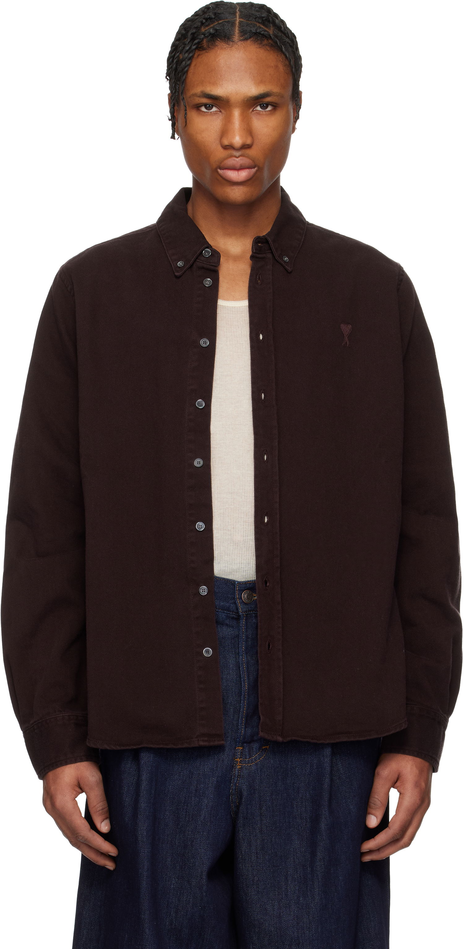 Košeľa AMI AMI Cotton Button-Down Ami de Coeur Shirt Vínová | USH060.DE0054, 0