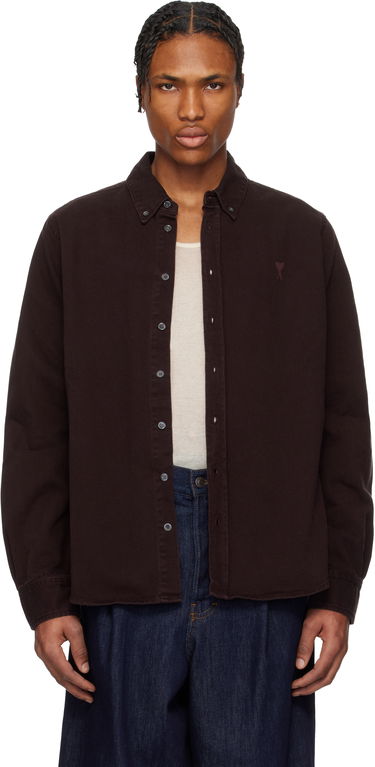 Košeľa AMI AMI Cotton Button-Down Ami de Coeur Shirt Vínová | USH060.DE0054, 0