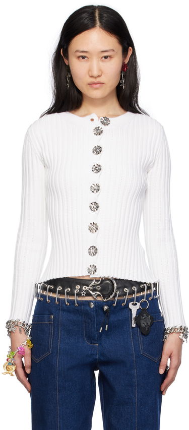 Sveter Chopova Lowena Chopova Lowena Daffy Ribbed Knit Cardigan Biela | 5151, 0