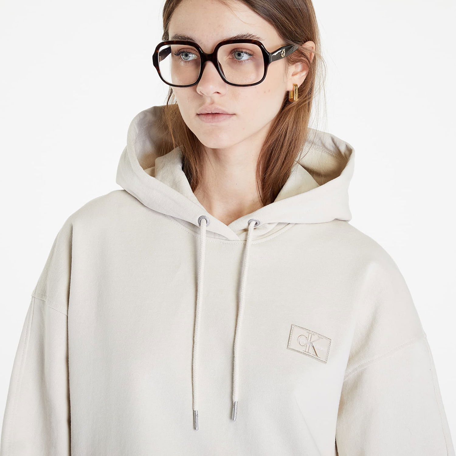 Mikina CALVIN KLEIN Badge Oversized Hoodie Béžová | J20J219754 ACF, 1