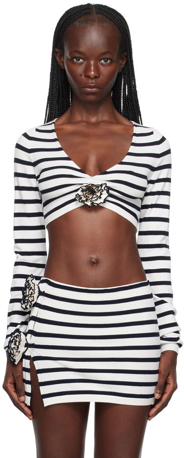 Sveter Jean Paul Gaultier Jean Paul Gaultier 'The Flower' Striped Crop Top Biela | 23/12-F-PL029-M048-0359, 0
