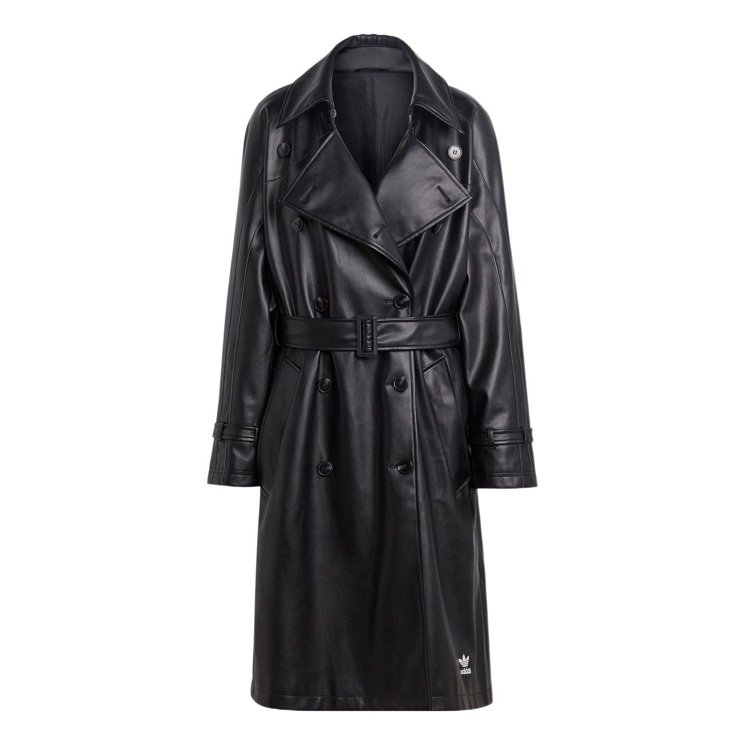 Trenčkot adidas Originals Adicolor Trefoil Faux Leather Trench Coat Čierna | II6083, 0