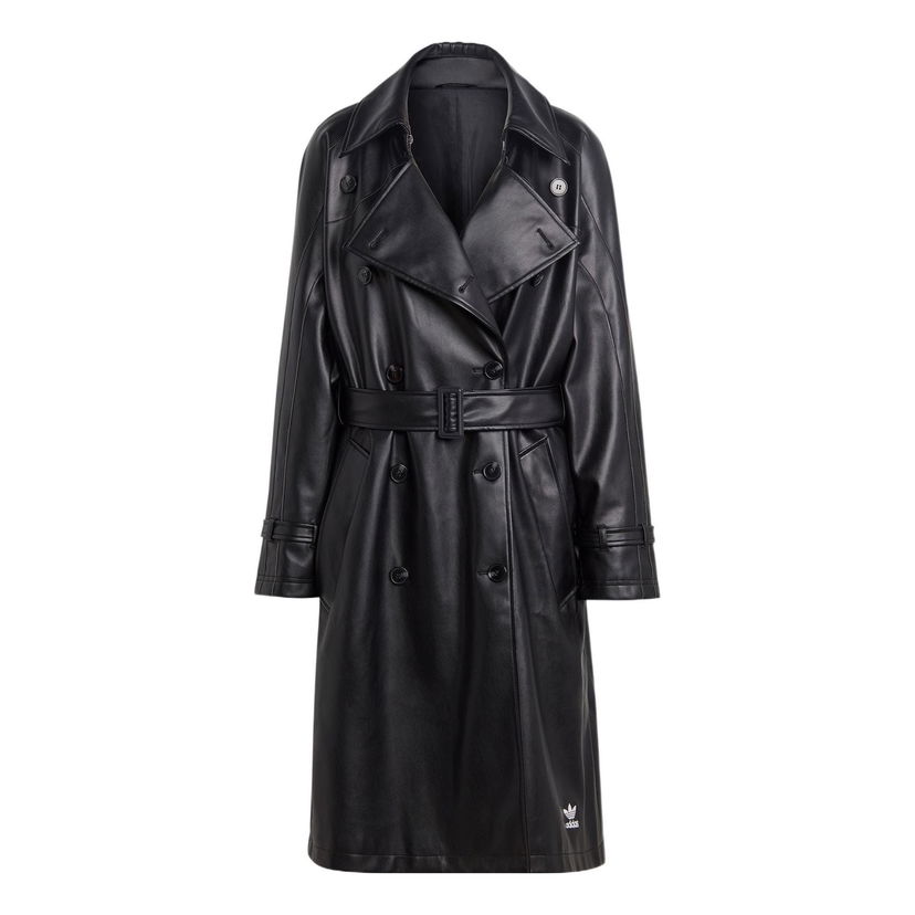 Trenčkot adidas Originals Adicolor Trefoil Faux Leather Trench Coat Čierna | II6083