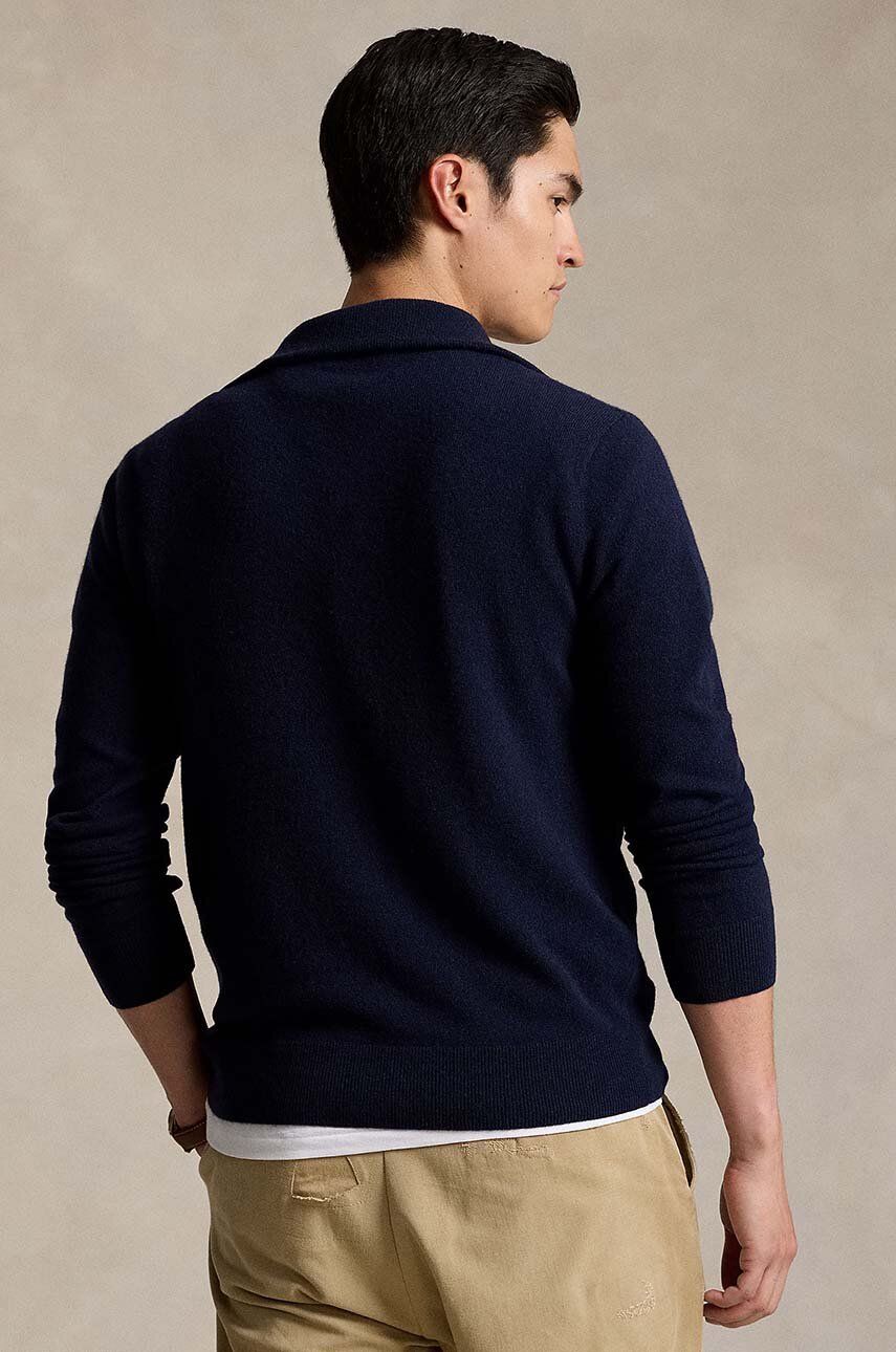 Navy Blue Quarter-Zip Embroidered Sweater