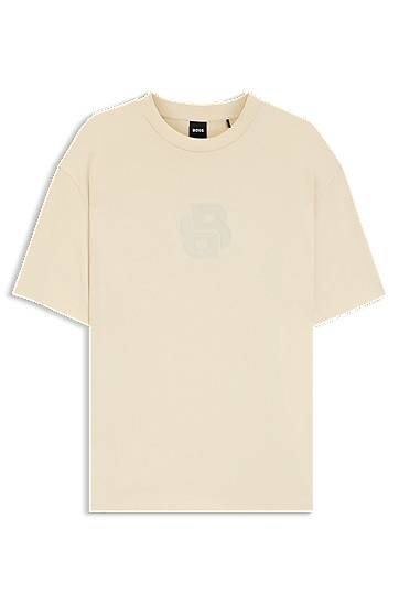 Tričko BOSS Peached-cotton T-shirt with Double B monogram Béžová | 50549112