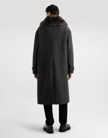 Kabáty Dolce & Gabbana Wool Chevron Coat with Fur Collar Šedá | G047VZFC2E6S8030, 2