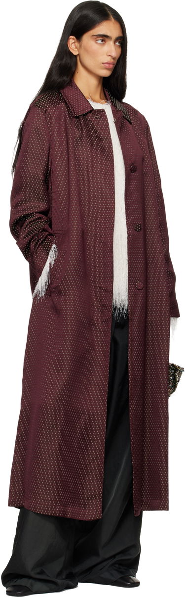 Kabáty Dries Van Noten Dries Van Noten Fringe-Trim Jacquard Mac Coat Vínová | 252-010203-2350, 3