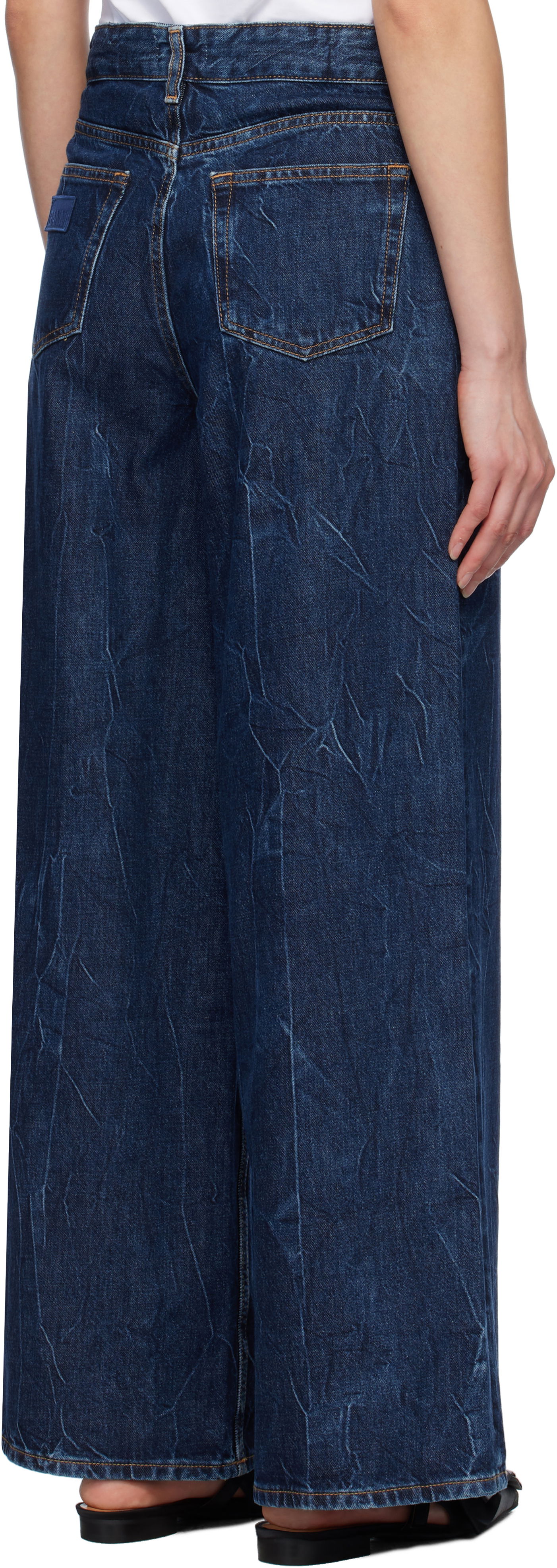 GANNI Crinkled Future Denim Marri Wide-Leg Jeans