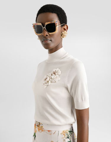 Sveter Dolce & Gabbana Dolce & Gabbana Silk Pullover with Flower Brooch Biela | FXW52ZJBSO1W0001, 3