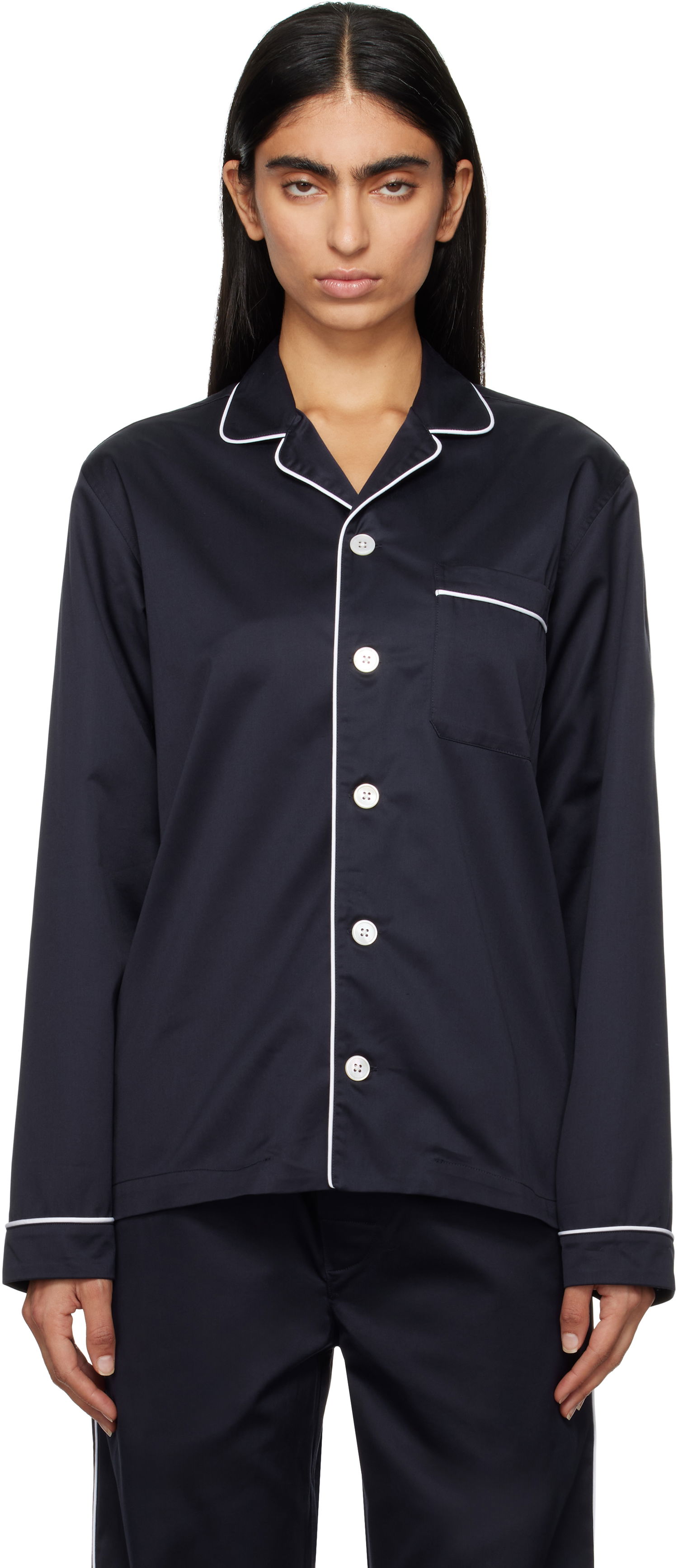 Pyžamo TEKLA Sateen Long-Sleeved Pyjama Shirt Modrá | SWT-NAV & SWP-NAV, 0
