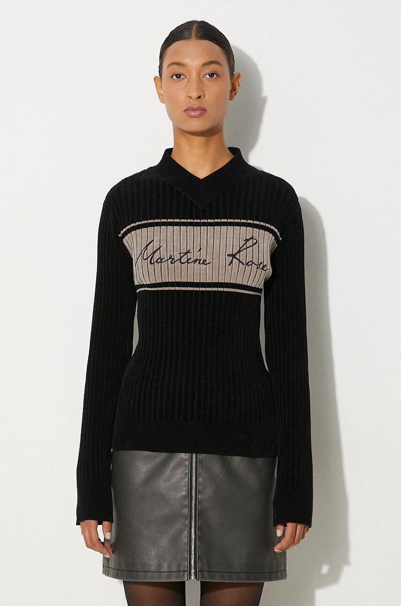 Sveter Martine Rose Martine Rose Chenille Ribbed V-Neck Jumper Čierna | 946YA02008