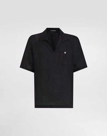 Tričko Dolce & Gabbana Dolce & Gabbana Men's Short-Sleeved Linen T-Shirt Čierna | G8ST0TFU4MHN0000, 0