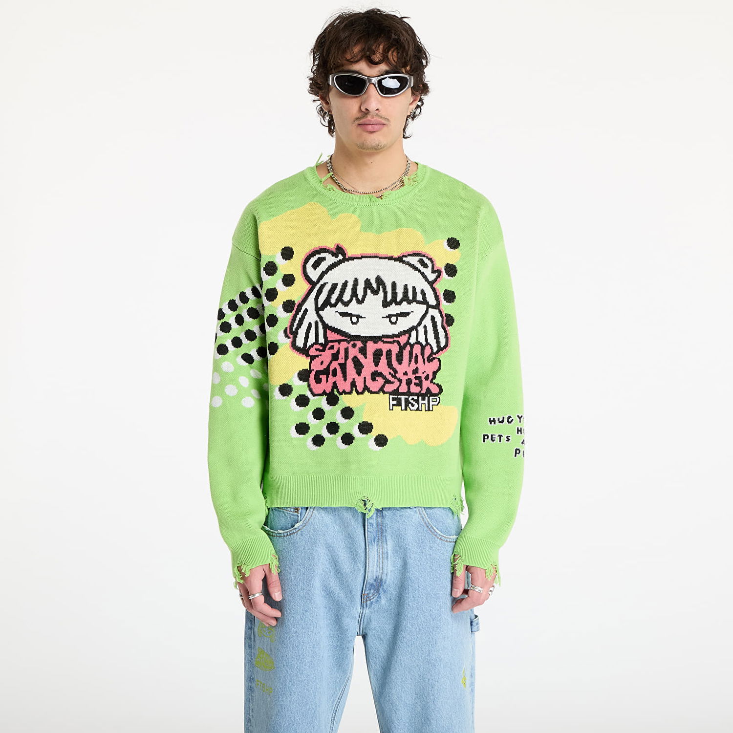 Mikina Footshop Spiritual Gangster Graphic Knit Sweater Zelené | FTSHP_391, 0
