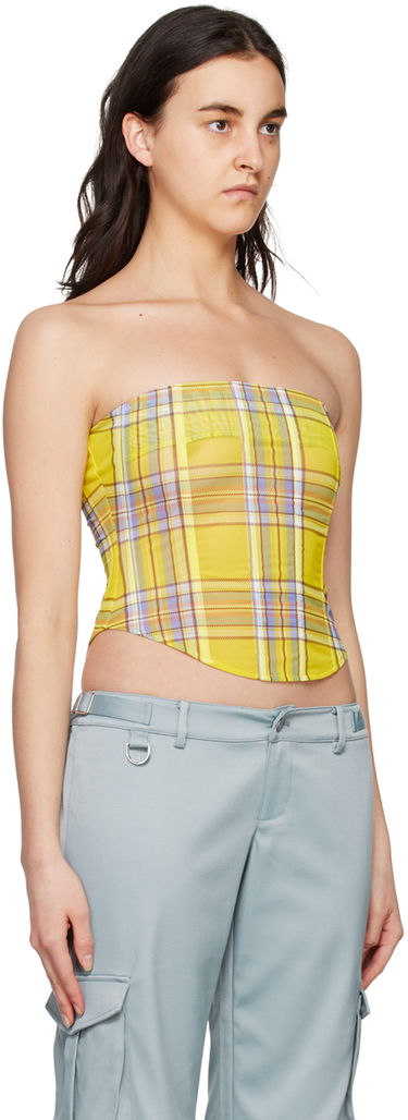 Crop Top Miaou Miaou Peri Plaid Corset T-Shirt Žltá | 7018PM1DNP, 3