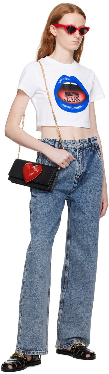 Crop Top Moschino Moschino Jeans Graphic Crop T-Shirt Biela | 1208 8262, 3