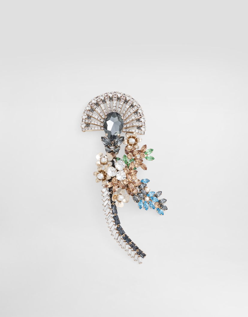 Spona Dolce & Gabbana Maxi Floral Fan Brooch with Cascading Rhinestones and Metal Details Rôznofarebný | WPR7F6W111187579