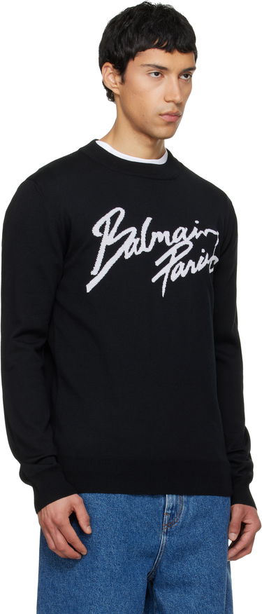 Sveter Balmain Merino Wool Crewneck Sweater with Cursive Paris Logo Čierna | GH1KD000KJ61, 1