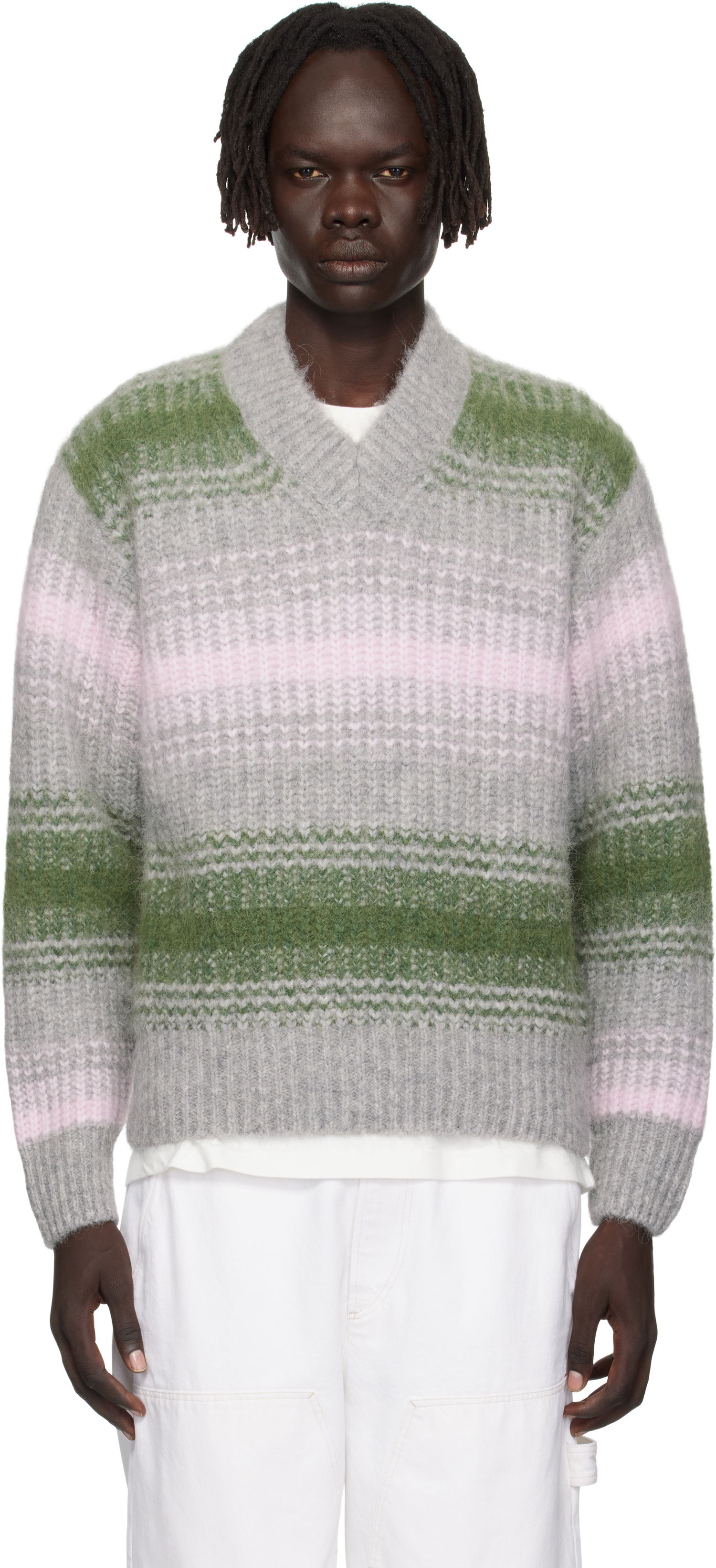Sveter KENZO Kenzo Paris 'Speed Stripe' V-Neck Sweater Šedá | FF65PU7423CG, 0