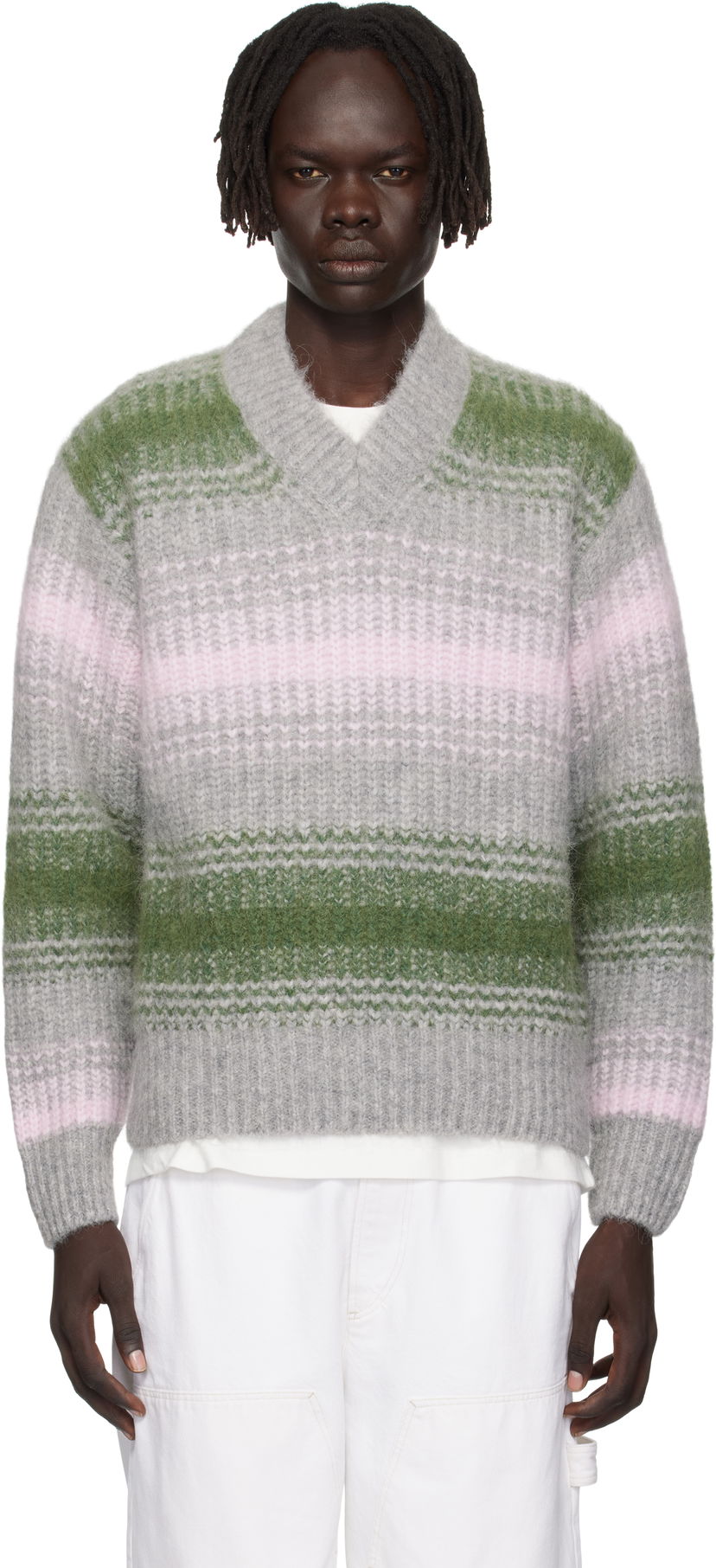 Sveter KENZO Kenzo Paris 'Speed Stripe' V-Neck Sweater Šedá | FF65PU7423CG