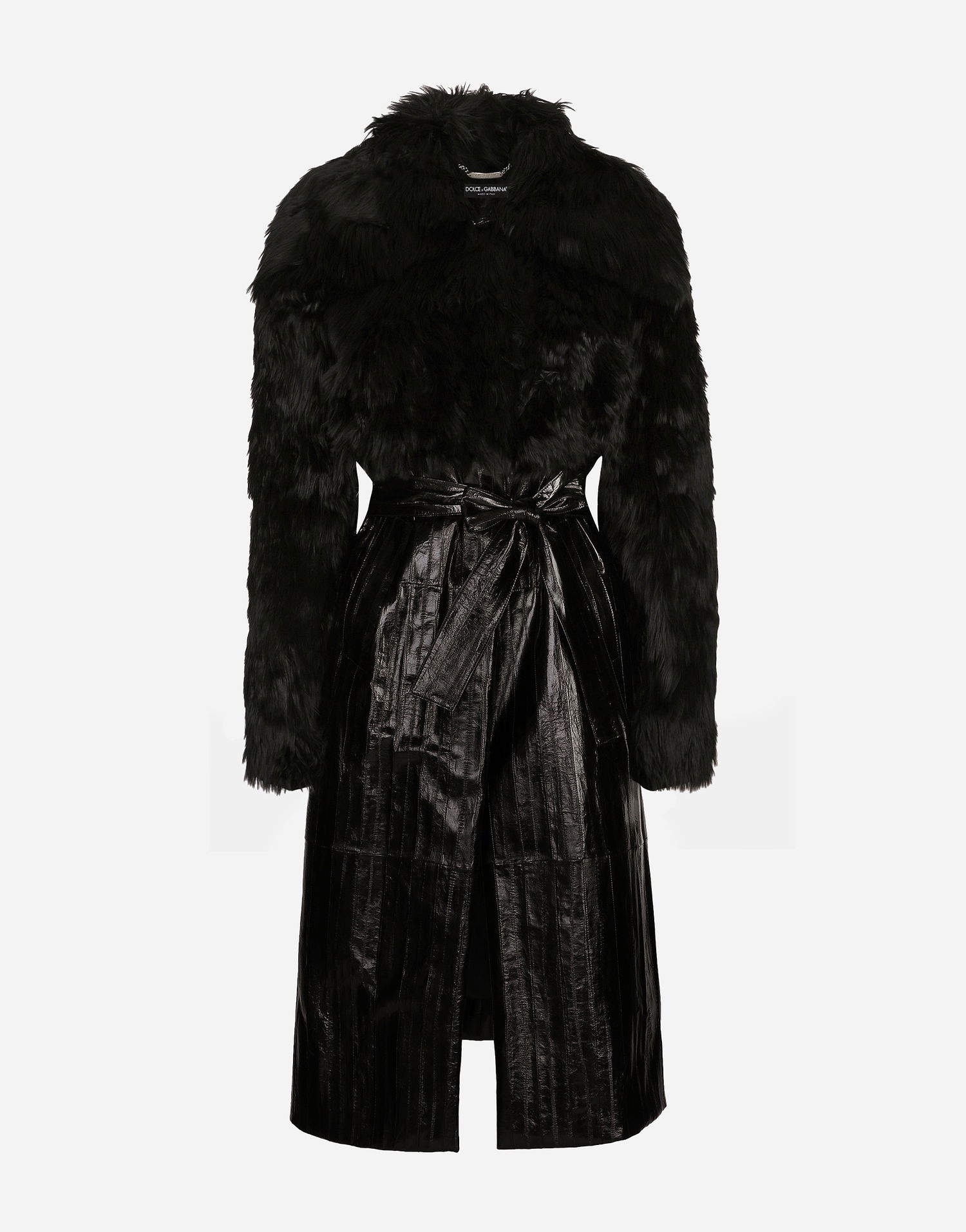 Kabáty Dolce & Gabbana Alpaca And Eel Skin Single-breasted Coat With Belt Čierna | F0G1XFGDCP5N0000, 0