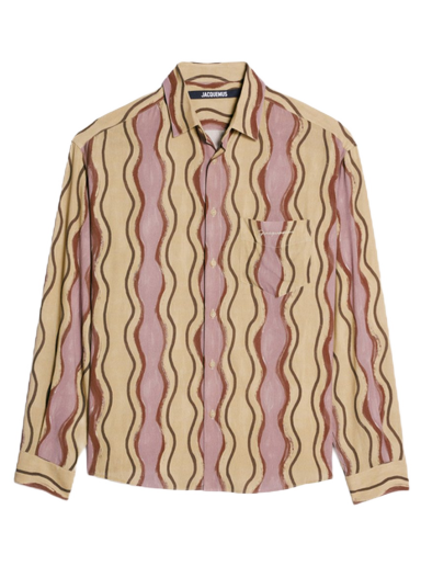 Košeľa Jacquemus La Chemise Simon Desert Waves Print Stripe Hnedá | 216SH001-1002-8CC