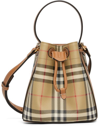 Kabelka Burberry Burberry Vintage Check & Leather Drawstring Bucket Bag Béžová | 8109794, 0