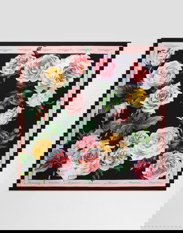 Šál Dolce & Gabbana Dolce & Gabbana Rose and Peony Print Silk Twill Square Scarf Čierna | FN090RGDCUIHH5IY, 2