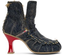 D-Woodstock Ab Distressed Denim Flared Heel Ankle Boots