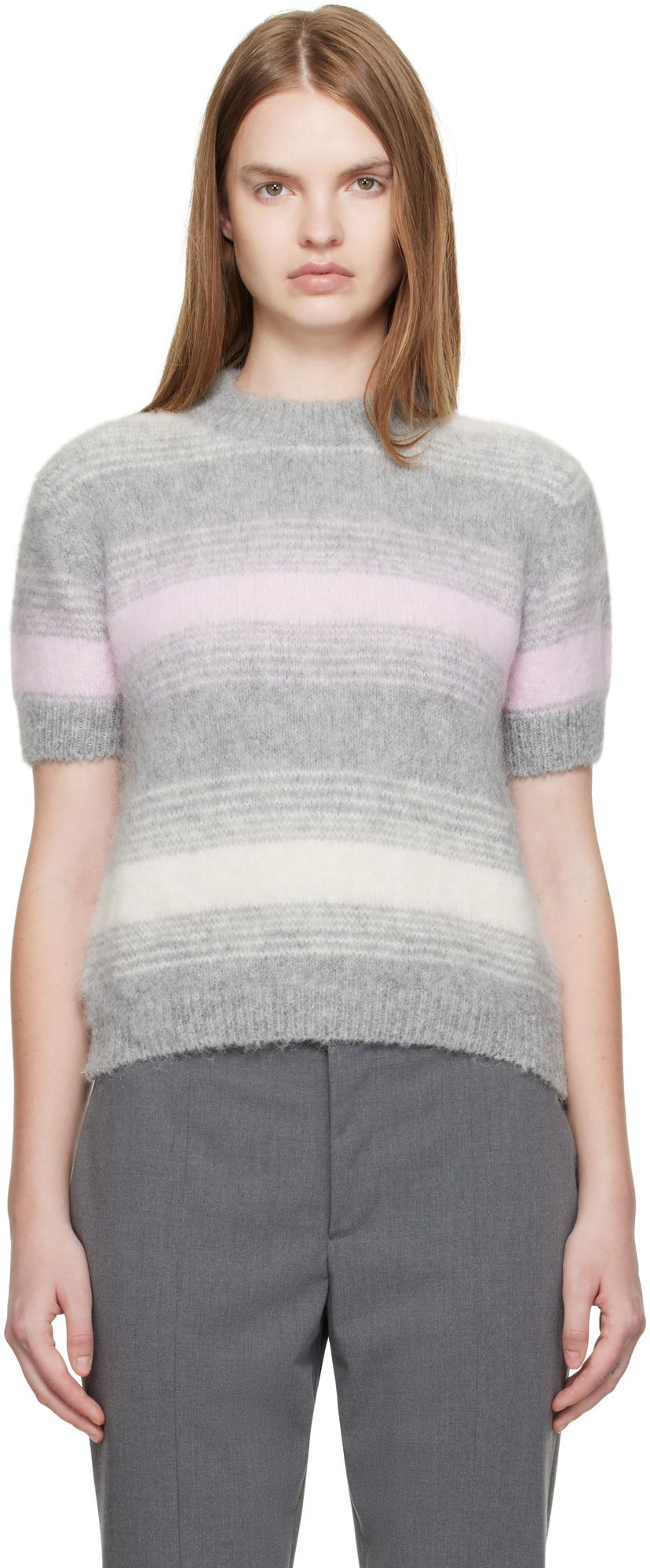 Sveter KENZO Kenzo Paris 'KENZO Speed Stripe' Short Sleeve Sweater Šedá | FF62TO6053CG