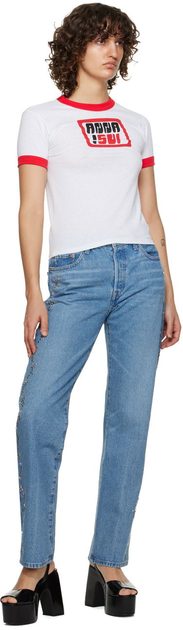 Džínsy Anna Sui Exclusive Embroidered Straight Leg Jeans Modrá | 0123F40, 3